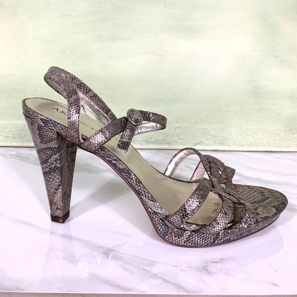 AK Strappy Platform Heel in Bronze Snakeskin